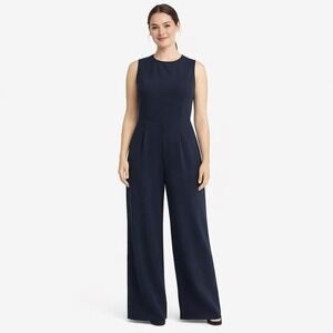 ASOS Navy Wide Leg Jumpsuit Sleeveless Women 14 Minimalist Work Wedding Guest
